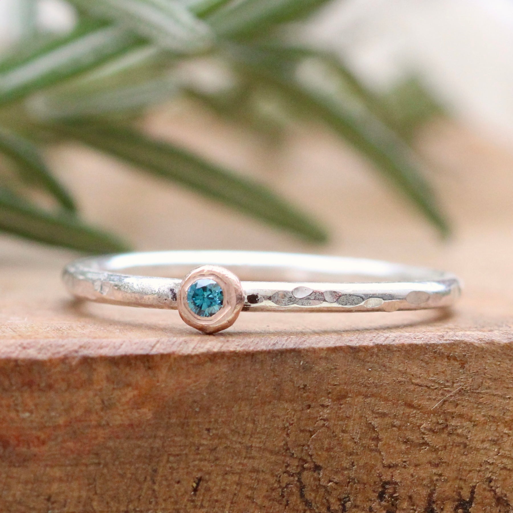 mixed metal gold and sterling silver Blue Diamond stacking ring