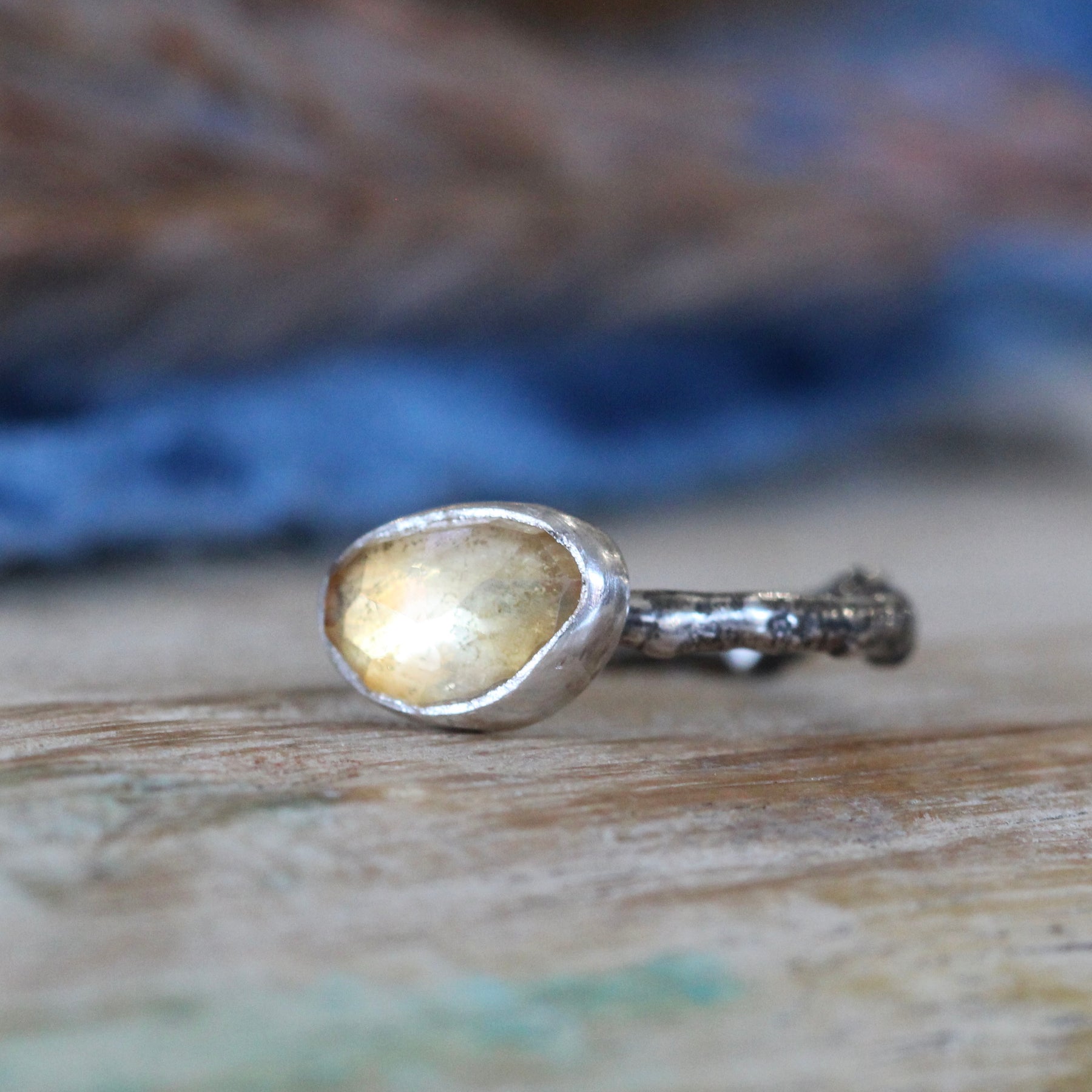 Wanderer Ring Citrine and sterling silver cast branch