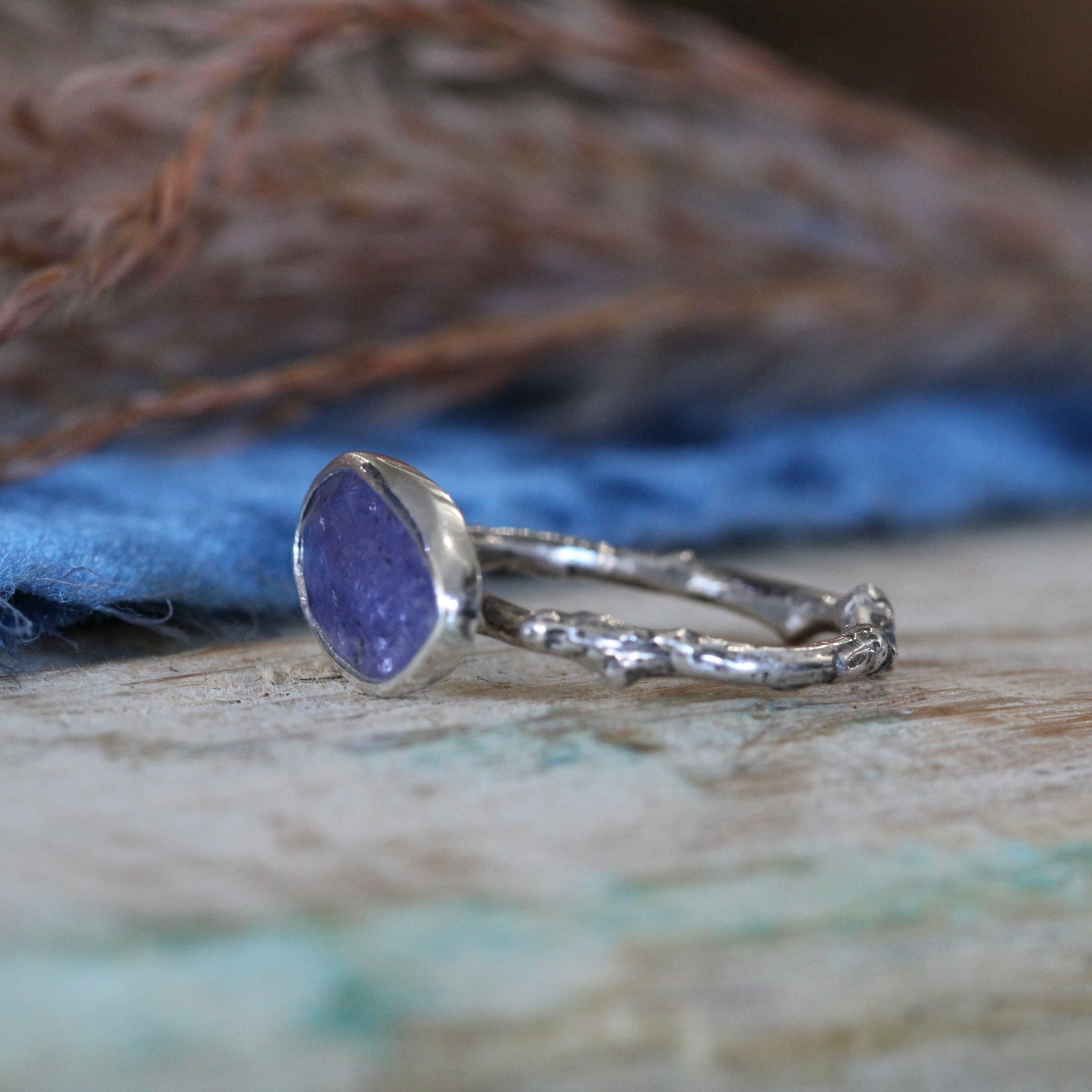 Wanderer Ring Tanzanite and sterling silver cast branch