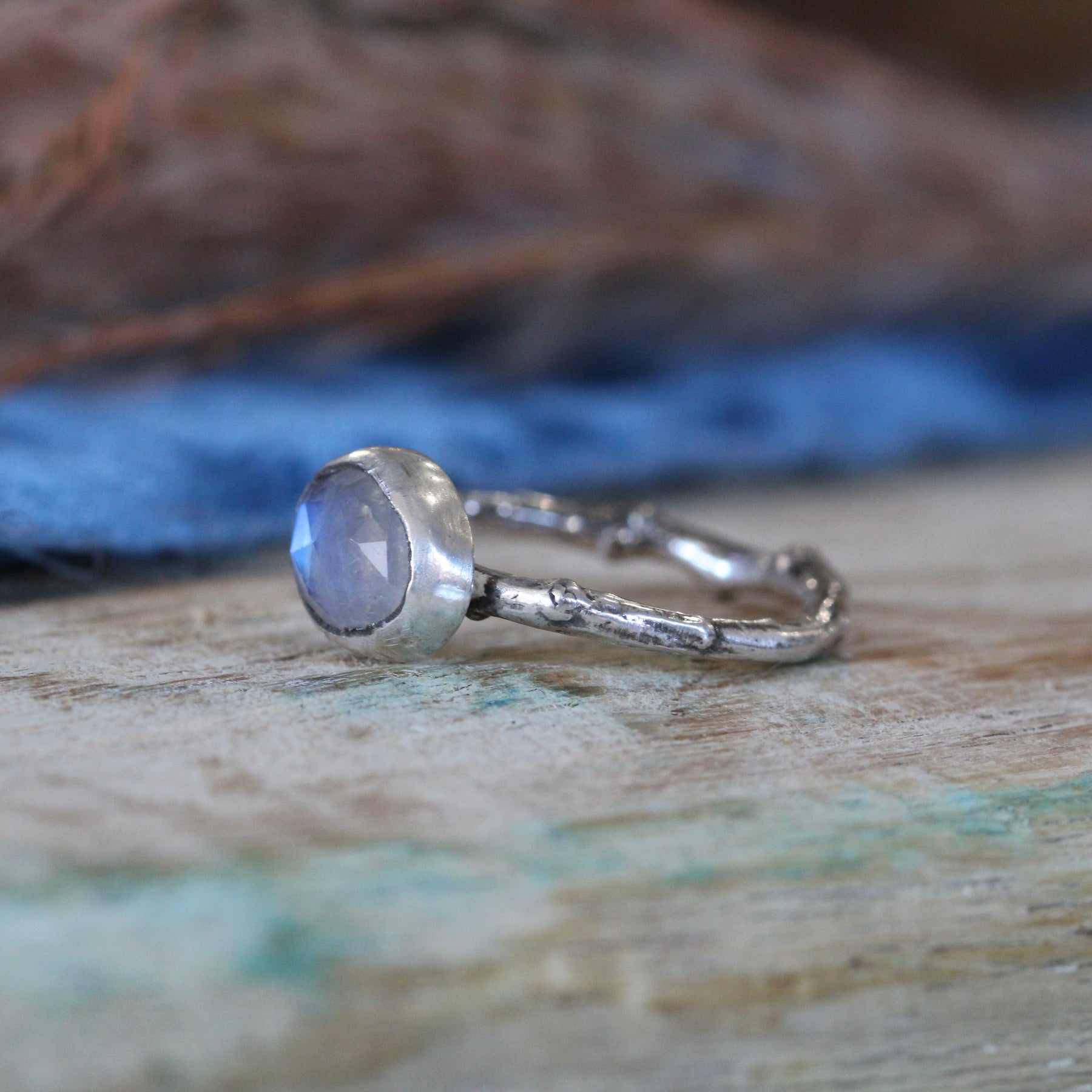 Wanderer Ring Moonstone and sterling silver cast branch