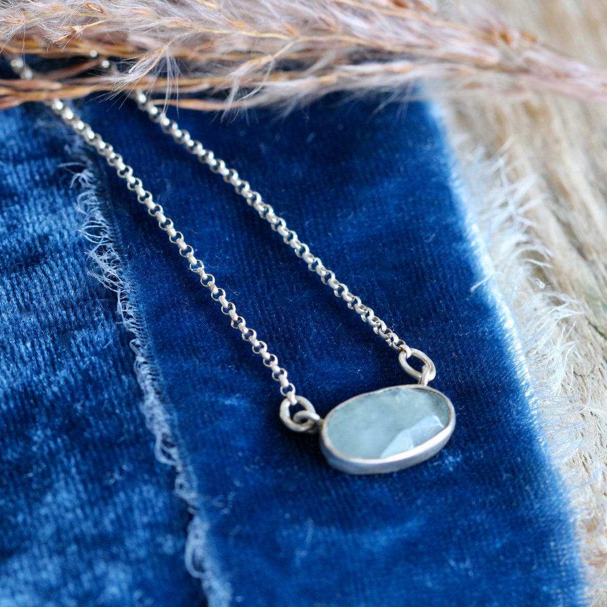 Sterling silver with rose cut Aquamarine necklace