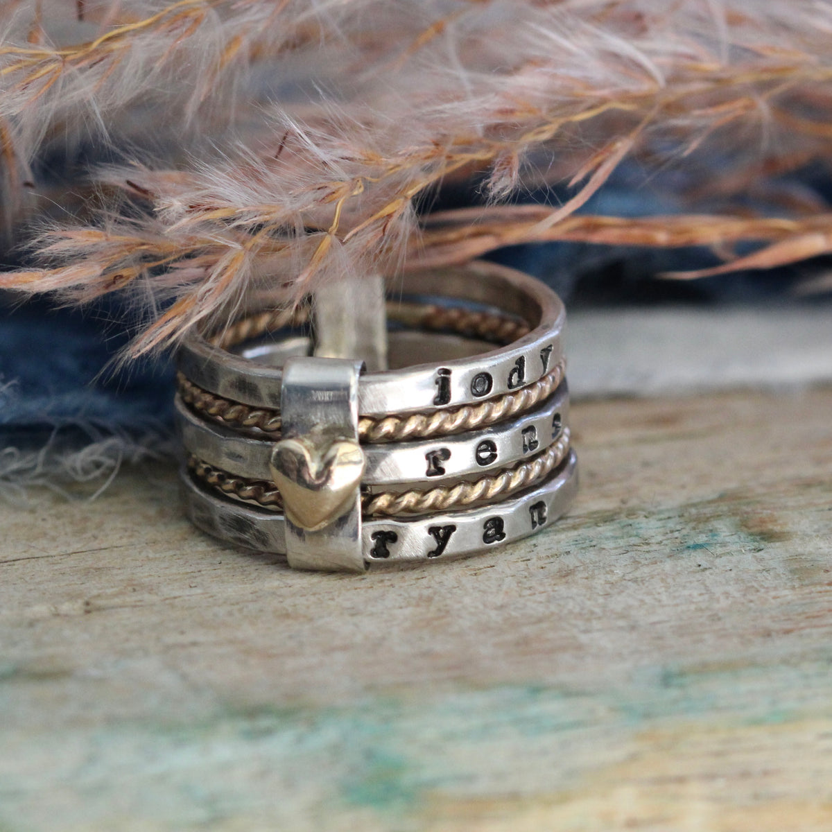 Bound by Love 14k gold and sterling silver ring set