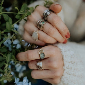 mixed metal gold and sterling silver Blue Diamond stacking ring