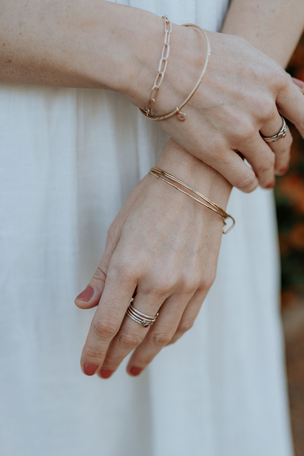 14k gold Heart charm on handmade paper clip chain bracelet